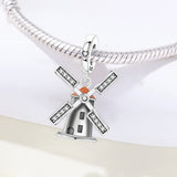 925 Sterling Silver Dutch Windmill Charm for Bracelets Fine Jewelry Women Pendant