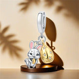 925 Sterling Silver Easter Bunny with Egg Charm for Bracelets Fine Jewelry Women Pendant