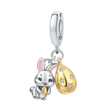 925 Sterling Silver Easter Bunny with Egg Charm for Bracelets Fine Jewelry Women Pendant