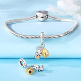925 Sterling Silver Easter Bunny with Egg Charm for Bracelets Fine Jewelry Women Pendant