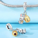 925 Sterling Silver Easter Bunny with Egg Charm for Bracelets Fine Jewelry Women Pendant