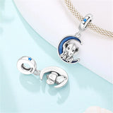 925 Sterling Silver Elephant on the Moon Charm for Bracelets Fine Jewelry Women Pendant