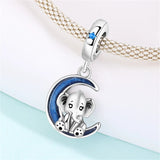 925 Sterling Silver Elephant on the Moon Charm for Bracelets Fine Jewelry Women Pendant