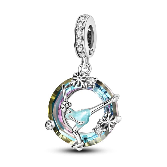925 Sterling Silver Figure Skating Charm for Bracelets Fine Jewelry Women Pendant