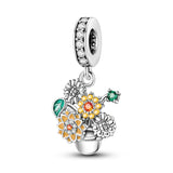 925 Sterling Silver Flowers in a Pot Charm for Bracelets Fine Jewelry Women Pendant