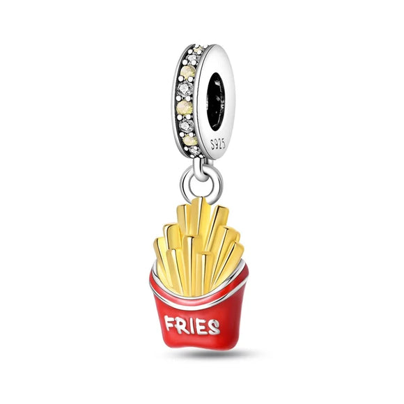 925 Sterling Silver Fries Charm for Bracelets Fine Jewelry Women Pendant