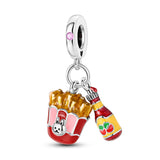 925 Sterling Silver Fries and Ketchup Charm for Bracelets Fine Jewelry Women Pendant