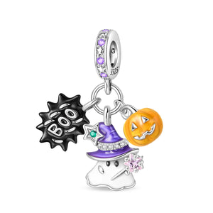925 Sterling Silver Ghost and Pumpkin Charm for Bracelets Fine Jewelry Women