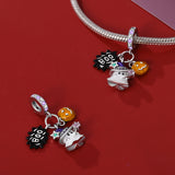 925 Sterling Silver Ghost and Pumpkin Charm for Bracelets Fine Jewelry Women