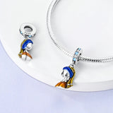 925 Sterling Silver Girl with a Pearl Earring Charm for Bracelets Jewelry Women