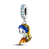 925 Sterling Silver Girl with a Pearl Earring Charm for Bracelets Jewelry Women