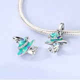 925 Sterling Silver Glow in the Dark Cat with Hat Charm for Bracelets Fine Jewelry Women Pendant