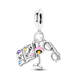925 Sterling Silver Go Study Charm for Bracelets Fine Jewelry Women Pendant