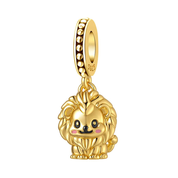 925 Sterling Silver Golden Lion Charm for Bracelets Fine Jewelry Women Pendant