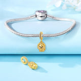 925 Sterling Silver Golden Lion Charm for Bracelets Fine Jewelry Women Pendant