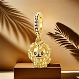 925 Sterling Silver Golden Lion Charm for Bracelets Fine Jewelry Women Pendant