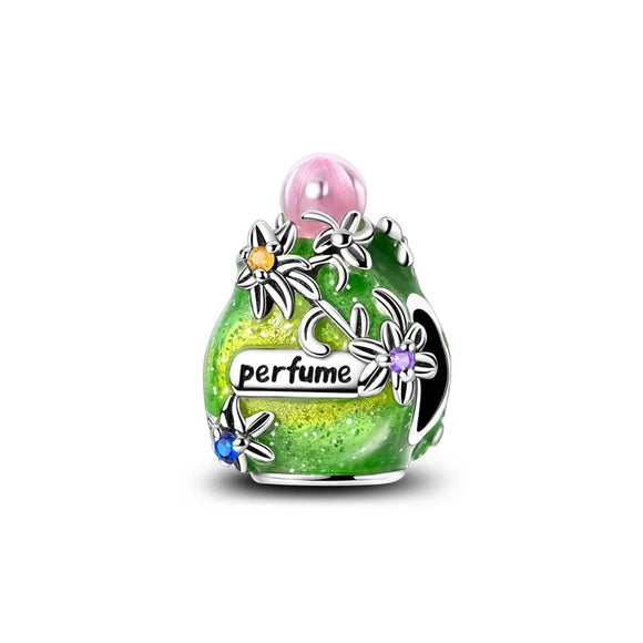 925 Sterling Silver Green Perfum Bottle Charm for Bracelets Fine Jewelry Women Pendant