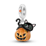 925 Sterling Silver Halloween Pumpkin and Cat Charm