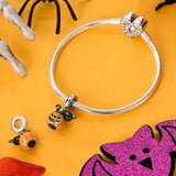 925 Sterling Silver Halloween Pumpkin and Cat Charm for Bracelets Fine Jewelry Women Pendant