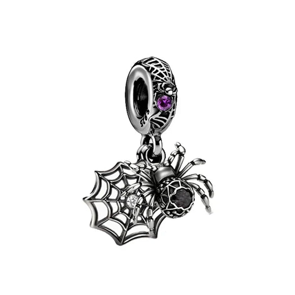 925 Sterling Silver Halloween Spider Charm for Bracelet Fine Jewelry Women Pendant