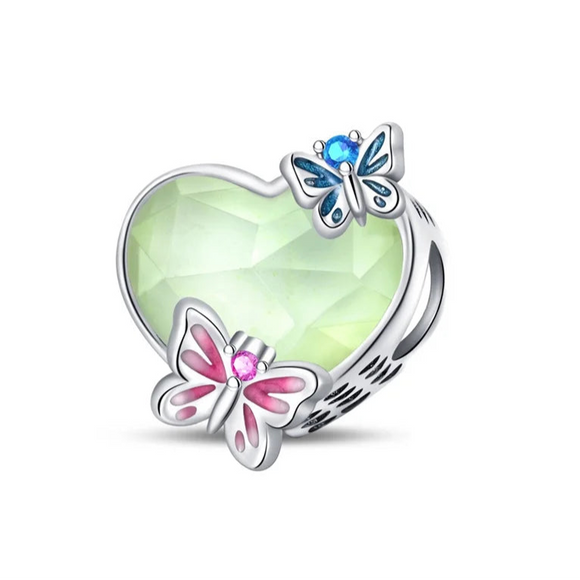 925 Sterling Silver Heart Summer Butterflies Charm for Bracelets Fine Jewelry Women