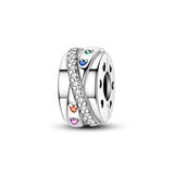 925 Sterling Silver Hearts Clip Charm for Bracelets Fine Jewelry Women