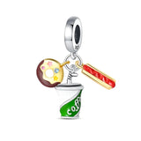 925 Sterling Silver Hotdog Coffee and Donut Charm for Bracelets Fine Jewelry Women Pendant