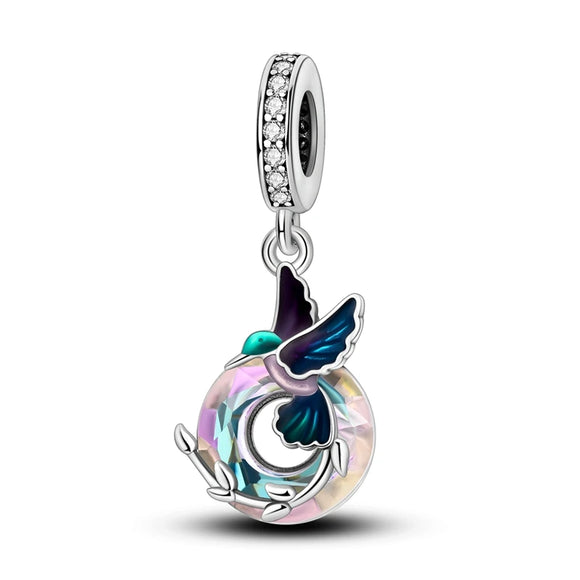 925 Sterling Silver Hummingbird Dangle Charm for Bracelets Fine Jewelry Women Pendant