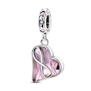 925 Sterling Silver Infinity Pink Heart Charm for Bracelets Fine Jewelry Women Pendant