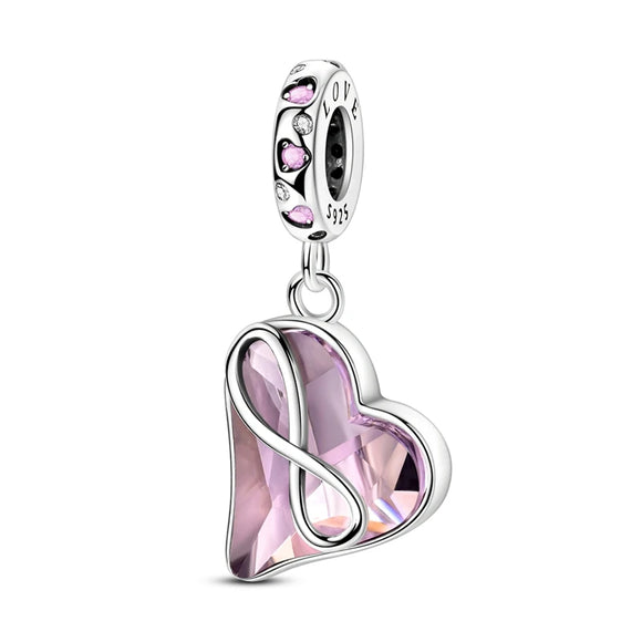 925 Sterling Silver Infinity Pink Heart Charm for Bracelets Fine Jewelry Women Pendant