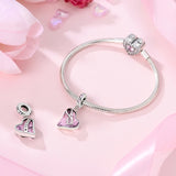 925 Sterling Silver Infinity Pink Heart Charm for Bracelets Fine Jewelry Women Pendant