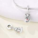925 Sterling Silver Kitten Playing in a Cup Charm for Bracelets Fine Jewelry Women Pendant