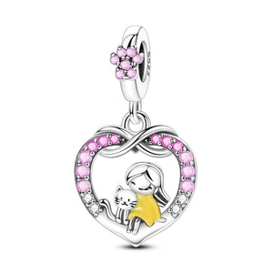 925 Sterling Silver Kitty Cat Love Charm for Bracelets Fine Jewelry Women Pendant