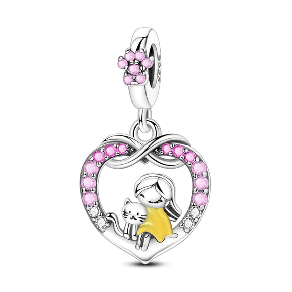 925 Sterling Silver Kitty Cat Love Charm for Bracelets Fine Jewelry Women Pendant