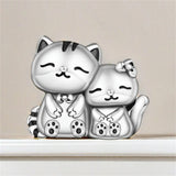 925 Sterling Silver Kitty Cats Charm for Bracelets Fine Jewelry Women