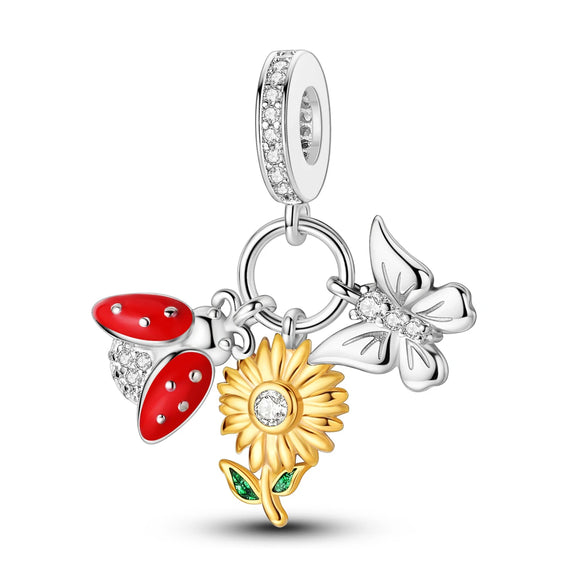 925 Sterling Silver Ladybug and Butterfly Charm for Bracelets Fine Jewelry Women Pendant