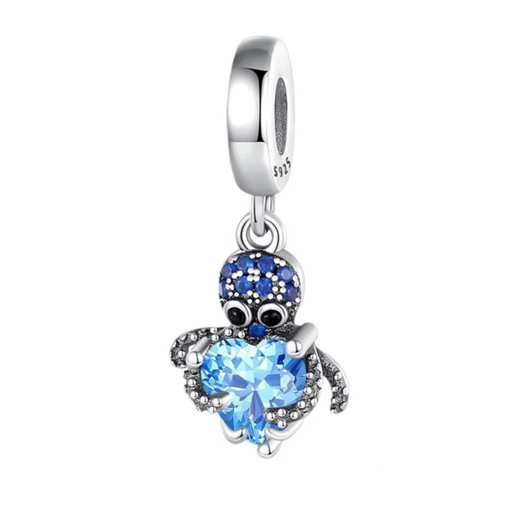 925 Sterling Silver Little Blue Octopus Charm for Bracelets Fine Jewelry Women Pendant