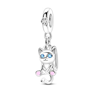 925 Sterling Silver Little Cat Charm for Bracelets Fine Jewelry Women Pendant