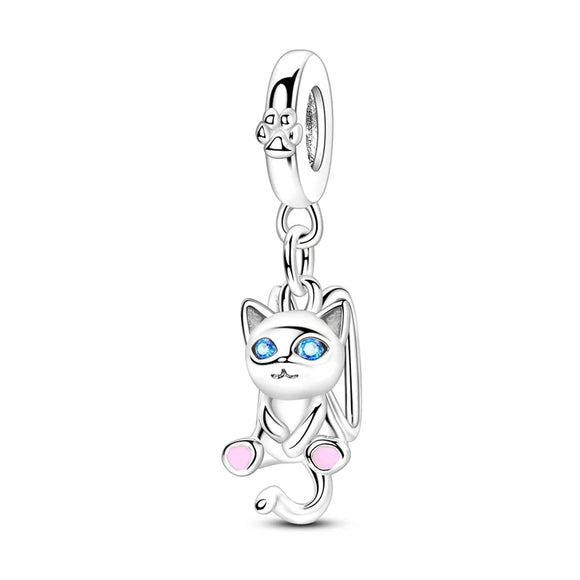 925 Sterling Silver Little Cat Charm for Bracelets Fine Jewelry Women Pendant