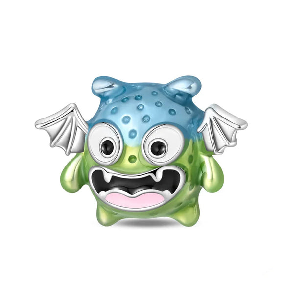925 Sterling Silver Little Green Monster Charm for Bracelets Fine Jewelry Women Pendant