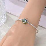 925 Sterling Silver Little Green Monster Charm for Bracelets Fine Jewelry Women Pendant