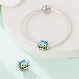 925 Sterling Silver Little Green Monster Charm for Bracelets Fine Jewelry Women Pendant