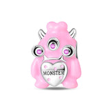 925 Sterling Silver Little Pink Monster Charm for Bracelets Fine Jewelry Women Pendant