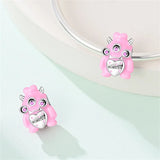 925 Sterling Silver Little Pink Monster Charm for Bracelets Fine Jewelry Women Pendant