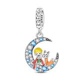 925 Sterling Silver Little Prince and Fox Charm for Bracelets Fine Jewelry Women