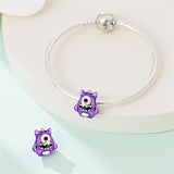 925 Sterling Silver Little Purple Monster Charm for Bracelets Fine Jewelry Women Pendant