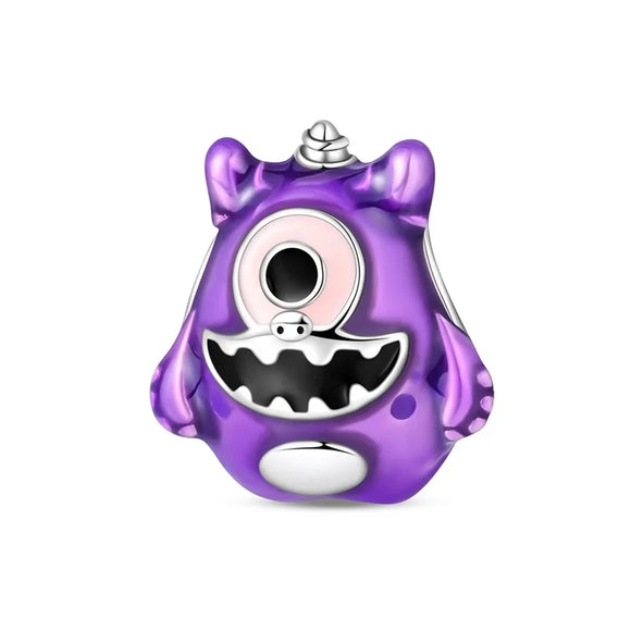 925 Sterling Silver Little Purple Monster Charm for Bracelets Fine Jewelry Women Pendant