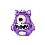 925 Sterling Silver Little Purple Monster Charm for Bracelets Fine Jewelry Women Pendant