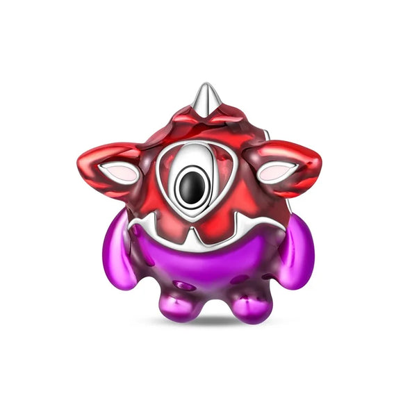 925 Sterling Silver Little Red and Purple Monster Charm for Bracelets Fine Jewelry Women