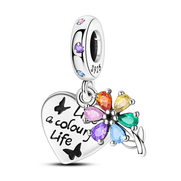 925 Sterling Silver Live a Colorful Life Charm for Bracelets Fine Jewelry Women Pendant